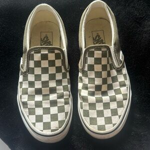 Vans classic slip-ons Khaki green and white checkered